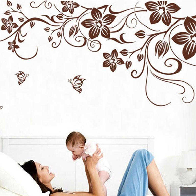 Beautiful Butterfly Vine Flower Vinyl Wall Decals Featuring Stylish Plant Theme For Home Enhancement