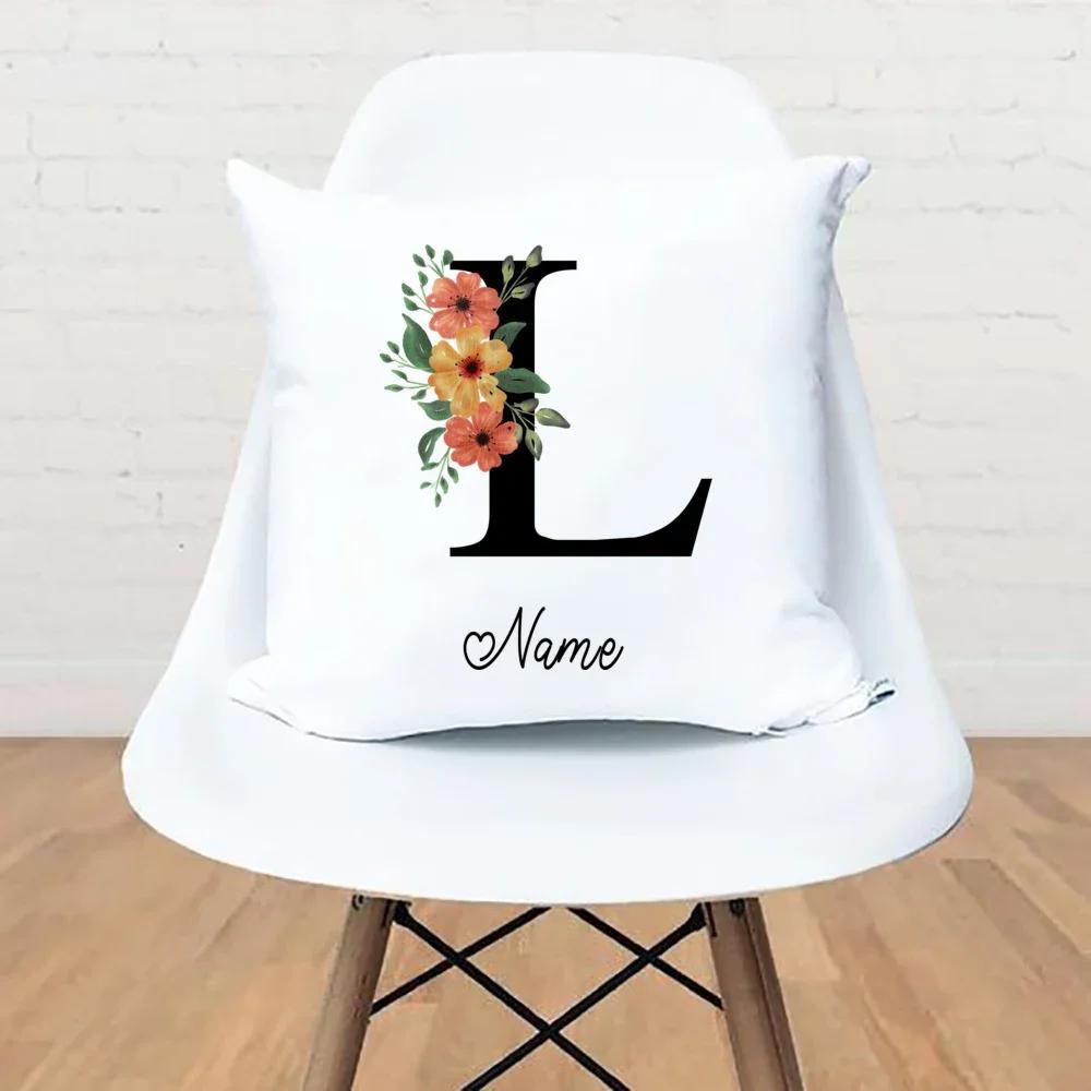 

Bedroom Party Decoration Housewarming Birthday Gift Name Flower Alphabet Pillowcase Room Soft 12x12Inch