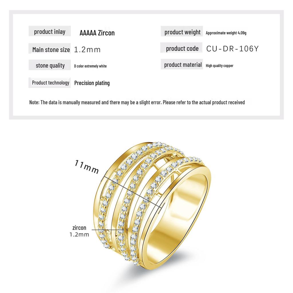 Dámský prsten s více diamanty, kulatý - Tři řady, Módní, Lehký luxus, Exkluzivní, Nejprodávanější, Niche módní doplněk.