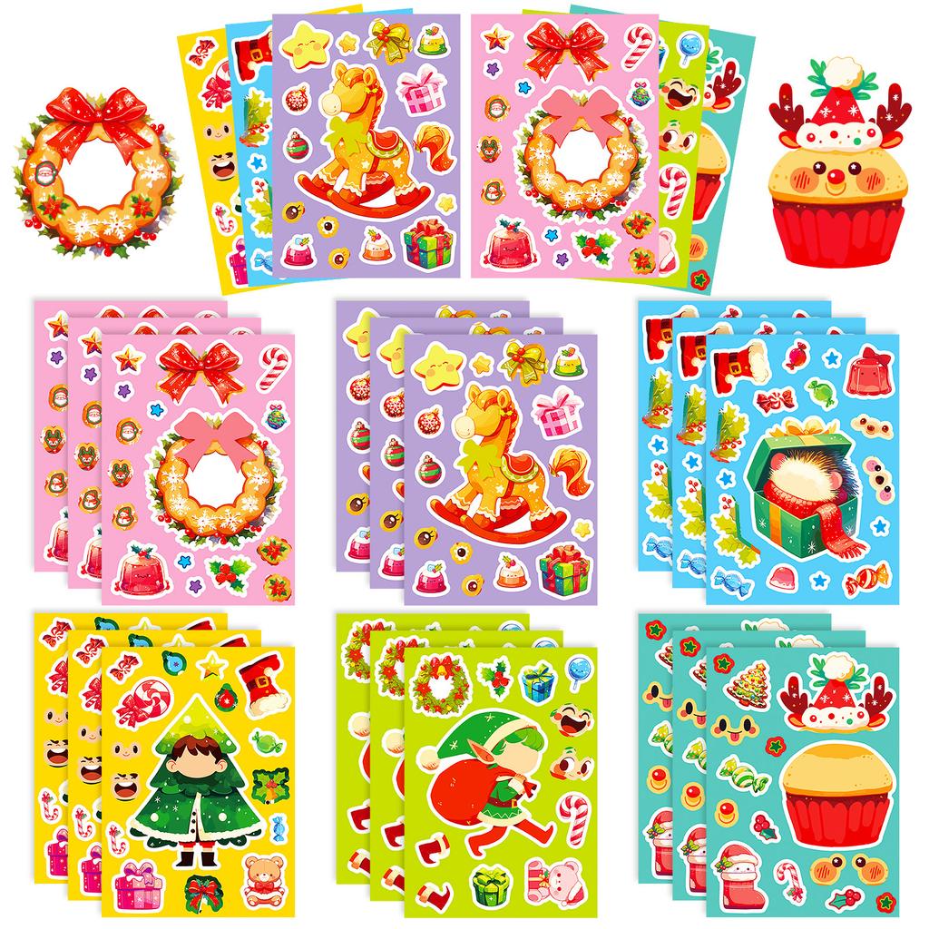 6 24-Year-Old Christmas Puzzles, Face-Changing Stickers, Expression-Changing Children'S Diy Decorative Water Glasses