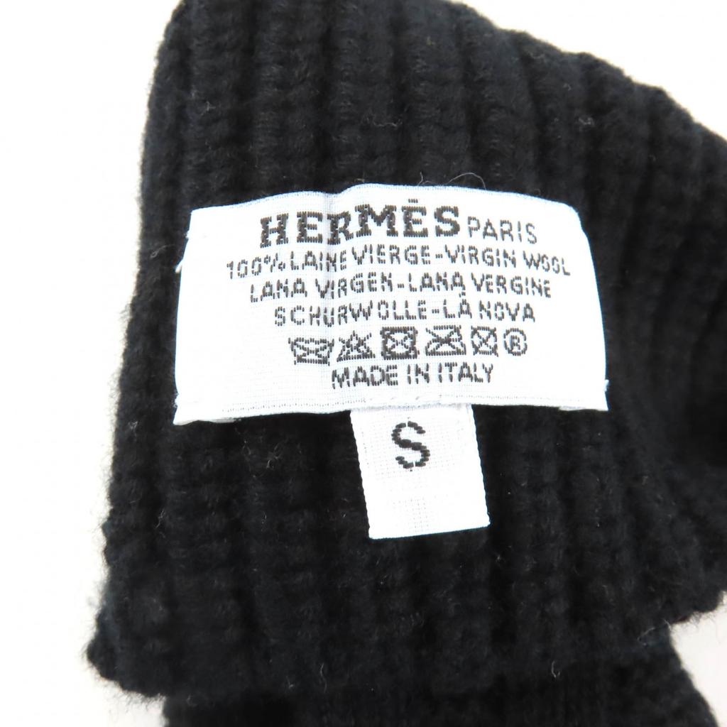 Excellent HERMES Gloves Serie Metal H Design Knit Gloves Black Wool Mens S Used