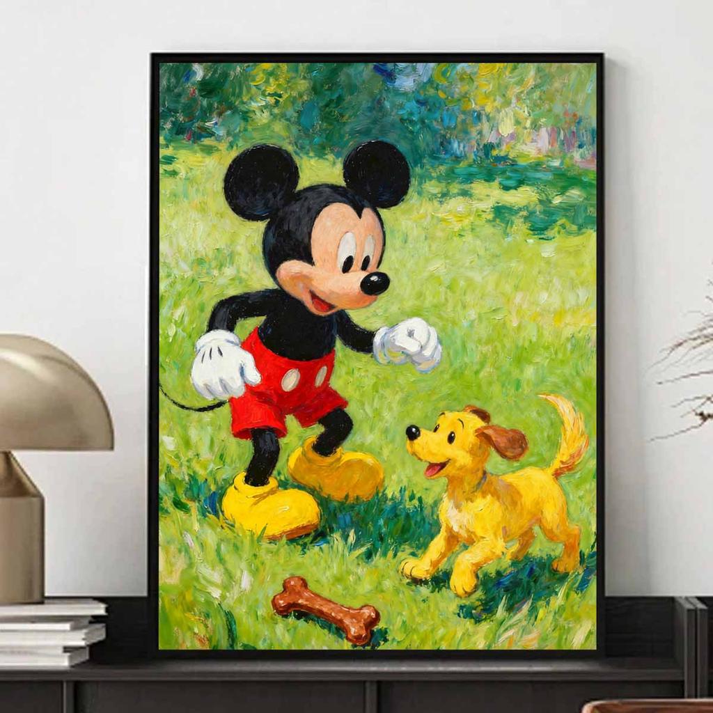 Disney diamond painting kit, Mickey and Pluto playing in garden for living room, bedroom, study and other interior space decoration