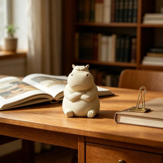 Hippo Figurine 3D Printed Cute Angry Hippopotamus Statue Collectible Animal Ornament for Home Office Desktop Car Decor