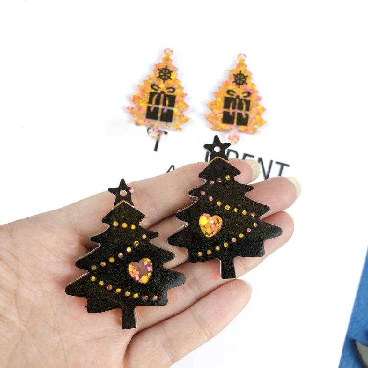 9Pcs Epoxy Geometric Mold Christmas Tree Earrings Pendant Keychain Silicone Mold
