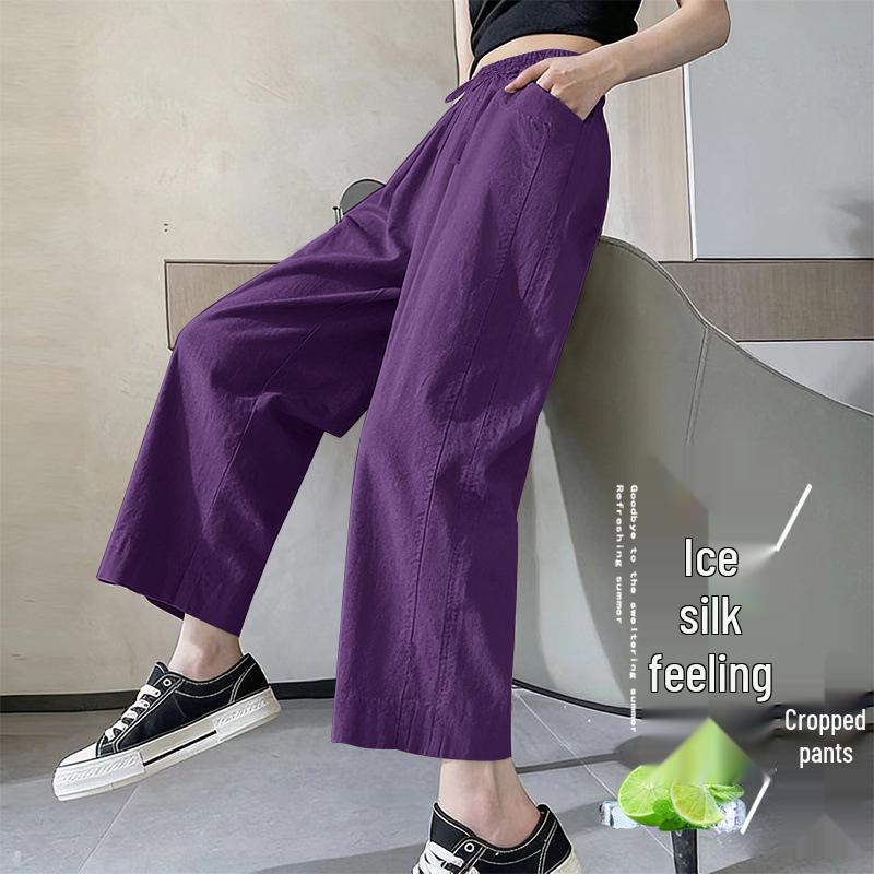 Frühjahr/Sommer 2026 Damen High-Waist Eis Seide Weite Beine Cropped Hose