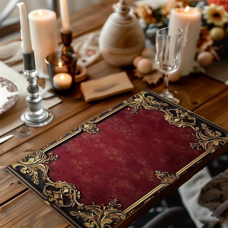European Retro Palace Style Dining Mat With Wine Red And Gold Desktop Decoration Accessories