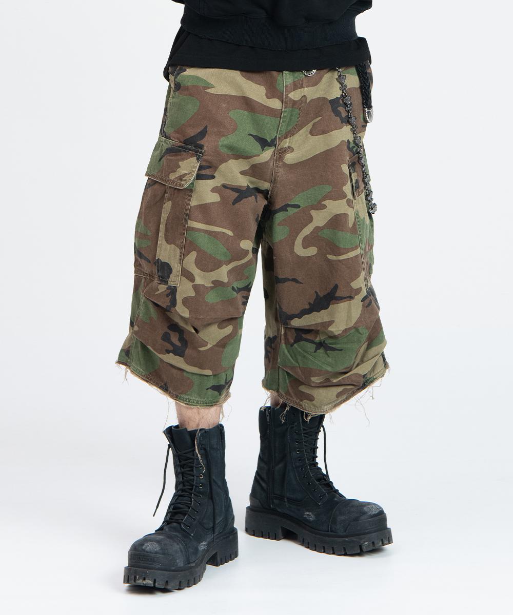 Nodeu Stone Washed Cargo Shorts (Camo)