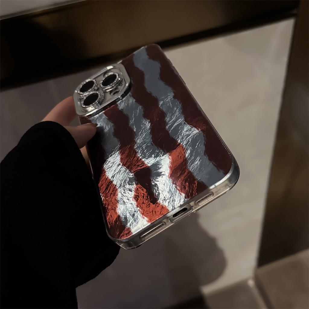 Two-tone wave stripe phone case suitable for iPhone 16, 17 Pro Max, with lens film, iPhone 14, retro, 12, premium