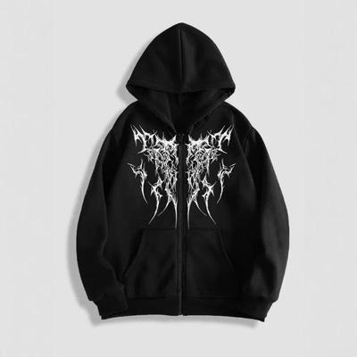 Y2K Retro Punk Digital Print Casual Hoodie - American Gothic Couple Style