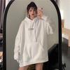 Japanese Loose Fit Fleece-Lined Hooded Sweatshirt for Women - Autumn/Winter College Style Outerwear with Cartoon Print
