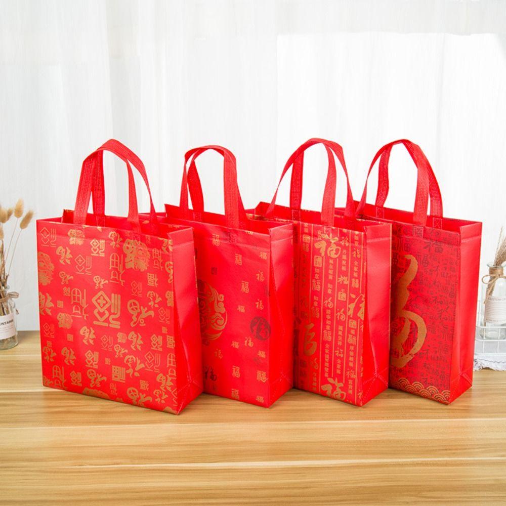 10pcs Good Luck Non Woven Gift Bag Red New Year Storage Bag Chinese Style Lucky Bag  Happy New Year