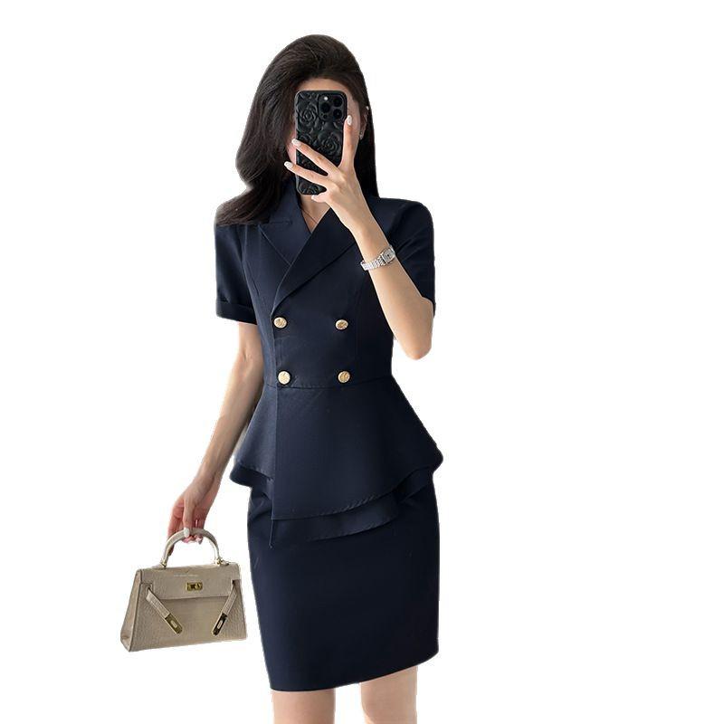 Women's Summer Short-Sleeve Suit Set - Elegant, High-End Professional Attire for Front Desk Managers