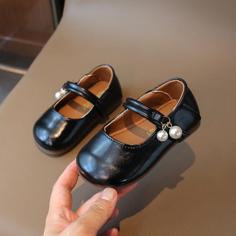 

Toddler Pearl Decor Magic Tape Glossy Mary Jane Casual Leather Shoes 21 чорний