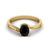 925 Sterling Silver Oval Black Spinel Halo Split Shank Gold Plated Ring