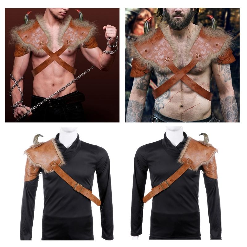 Warrior Single Pauldron Faux Leather Shoulder Armors for Party Cosplay Halloween Medieval Vikinge Shoulder Cover Cape