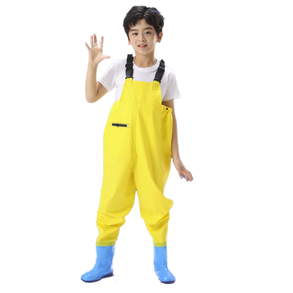 

FUPUONE Вейдерсы для водонепроницаемых вейдерсов с грудью для рыбалки и игр в реке Дети, (Желтый, S)