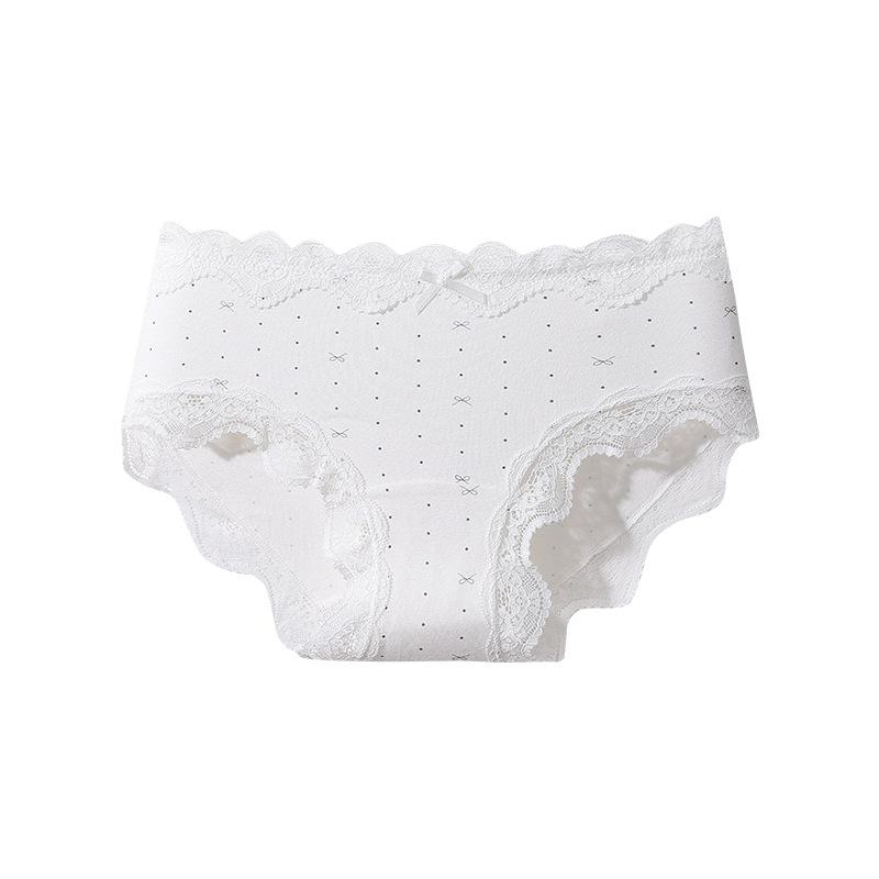 Women's Spring and Summer Lace Edge Cotton 10 Antibacterial Extension Crotch Stretch Waist Triangle Briefs