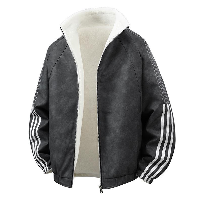 

Мужская хлопковая одежда 2025 новая осень и зима ПУ кожа мужская хлопковая одежда утолщенная двусторонняя хлопковая одежда мужская для пар сохраняет тепло 2XL чёрный