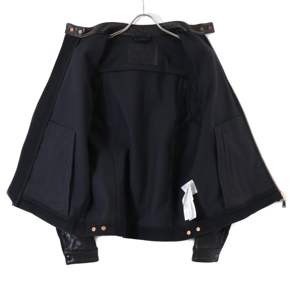 Replay NJ800L.000.263 Leather/Denim Single Riders Jacket Jacket M blackUsed