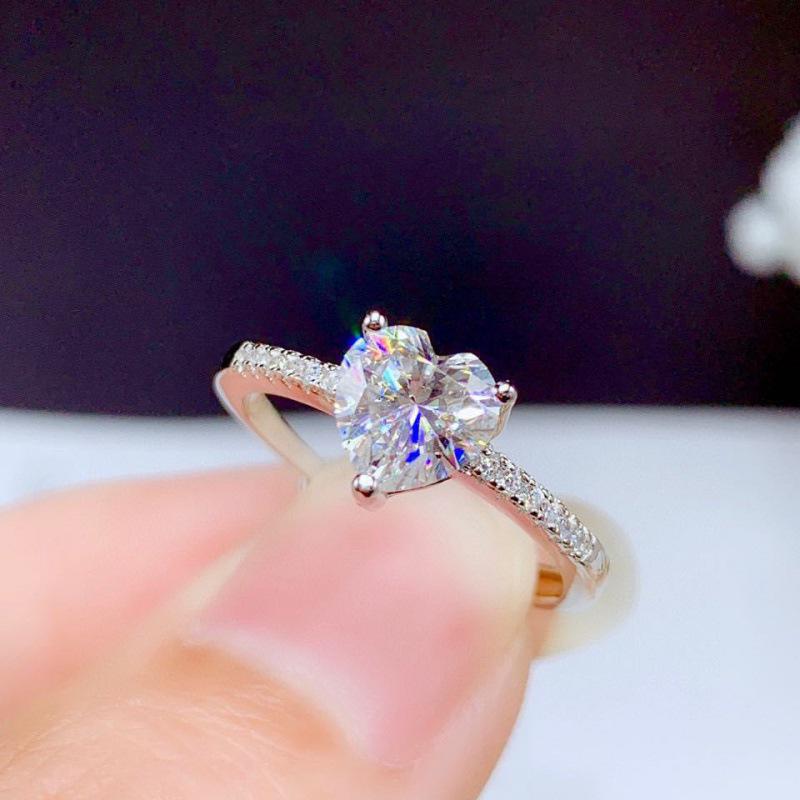 Heart-Shaped Imitation Moissanite Diamond Open Ring for Women