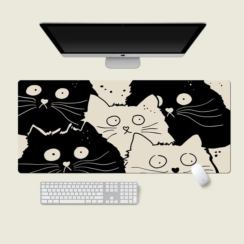 Cute Black Cat Mouse Pad Girl Large Computer Office Game Table Mats XXL Rubber PC Keyboard Mousepad Anti-slip Long Desk Pads