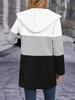 Women's Casual Color Block Hooded Jacket with Three-Color Splicing for Autumn/Winter