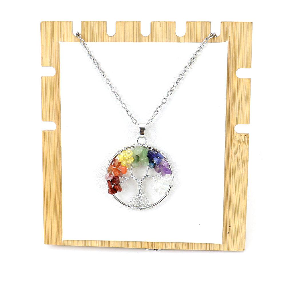 Silver Hand-Wound Colorful Crystal Gravel Tree Root Tree Of Life Pendant Necklace N112