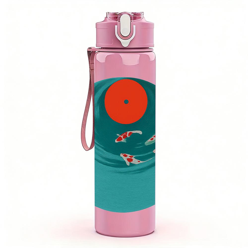 1PC Koi Fish Turquoise Round Scene 750ml Color Plastic Sports Water Bottle Leakproof Flip Straw Lid For Sports Office Home Use