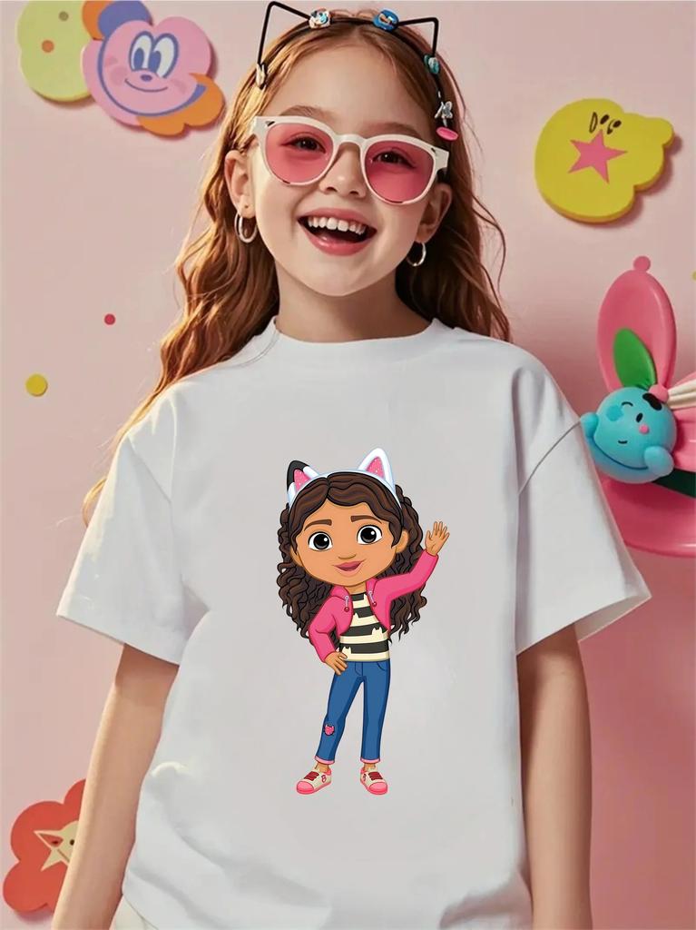 Fun Outdoor Gabbys Dollhouse 2026 Crew Neck Tshirt 314Y Boys Girls Summer Cute Kawaii Cartoon Hot Fashion Street Casual