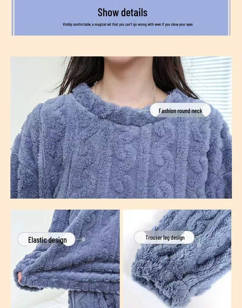 2024 Unisex Winter Jacquard Flannel Set - Thick Warm Home Wear for Couples