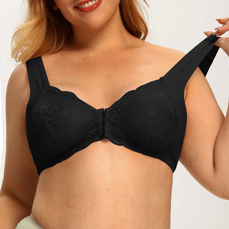 Plus Size Seamless Lace Nursing Bra with Front Buckle & U-Shape Back