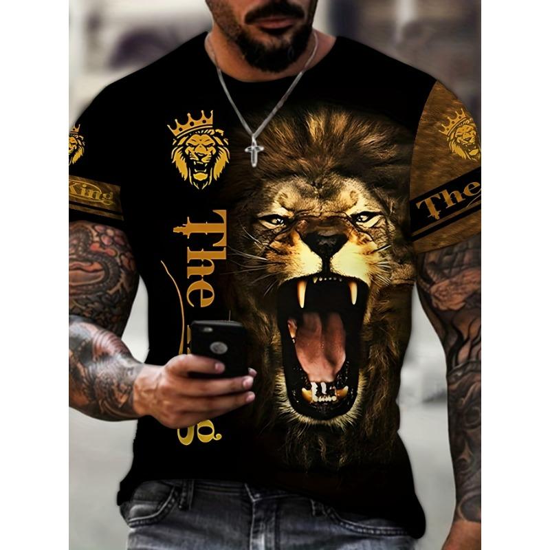 Summer T-shirt Men Animal Lion 3d Print Fashion Short Sleeve Top Micro Elastic Sport Fitness T Shirt For Men