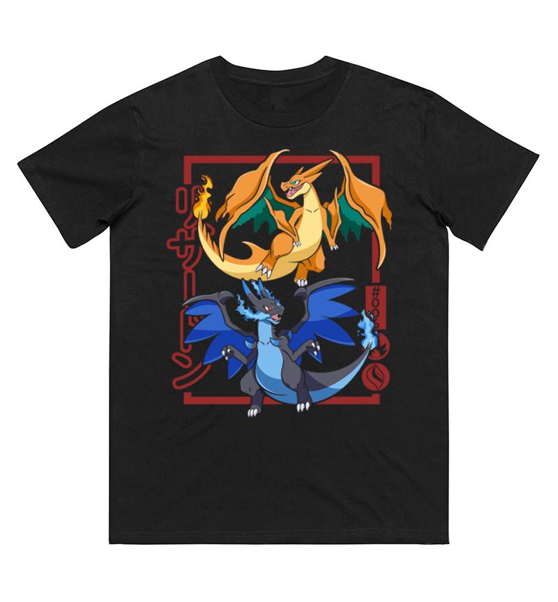 Charizard Evolution Aufdruck Reines Baumwoll-T-Shirt Herren und Damen Frühling/Sommer Neue Kollektion Mode Kurzarmshirt