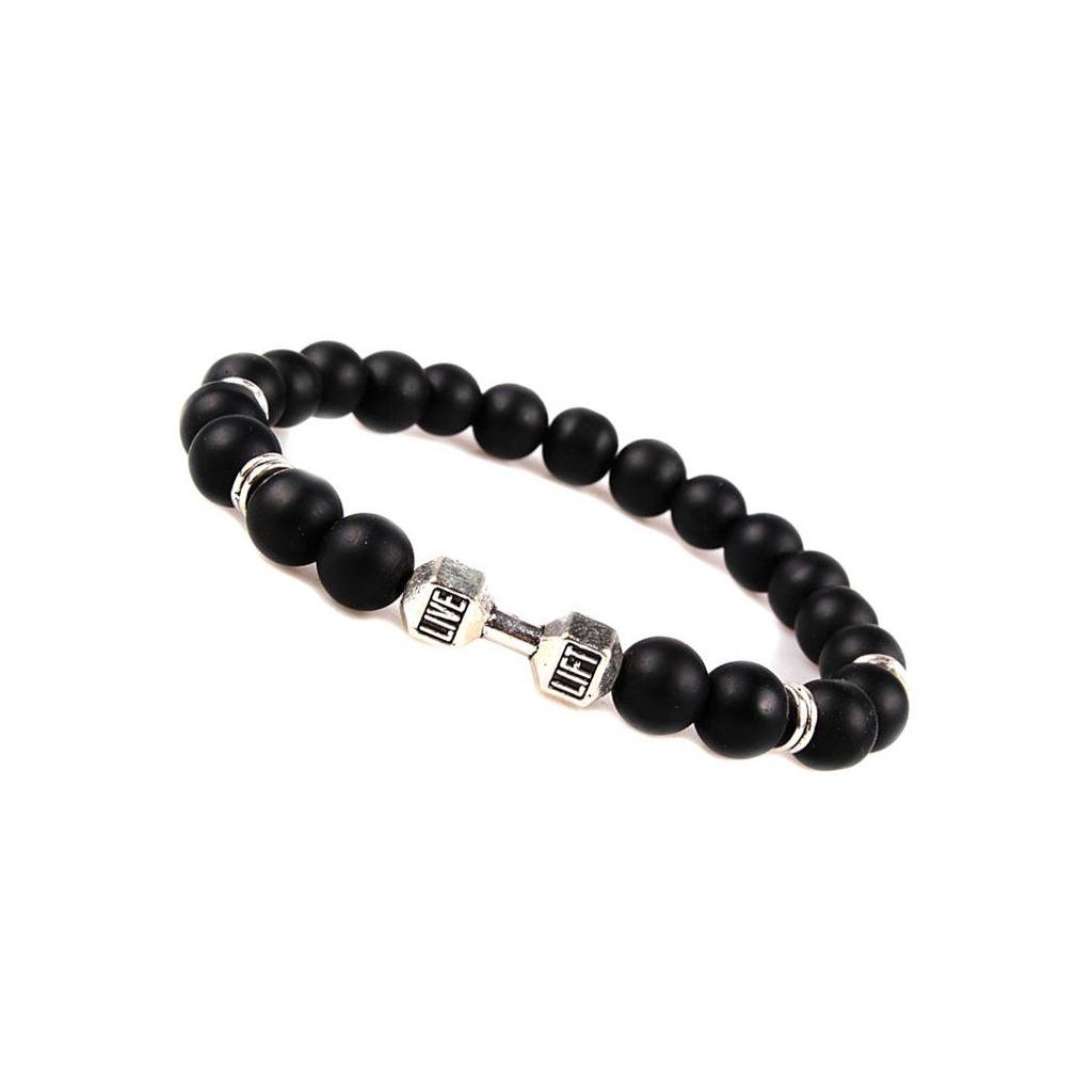 Natural Matte Frosted Volcanic Stone Bracelet with Lion Head Beads