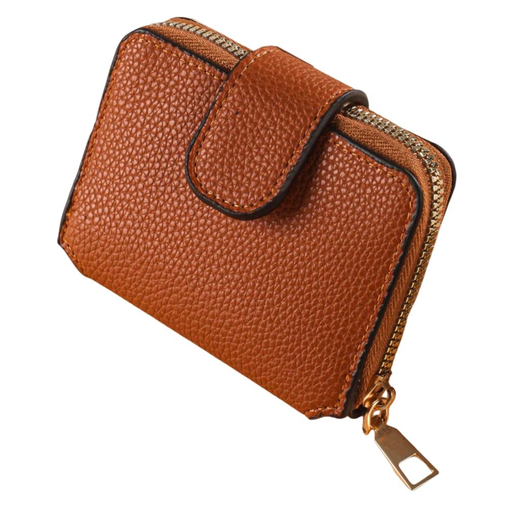 

Женский кошелек с двумя сложениями, однотонный, держатель для кредитных карт, многофункциональный кошелек на молнии для монет, студенческий светло-коричневого