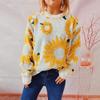 Autumn and winter new top sunflower jacquard round neck long sleeved knitted pullover sweater for women 3589