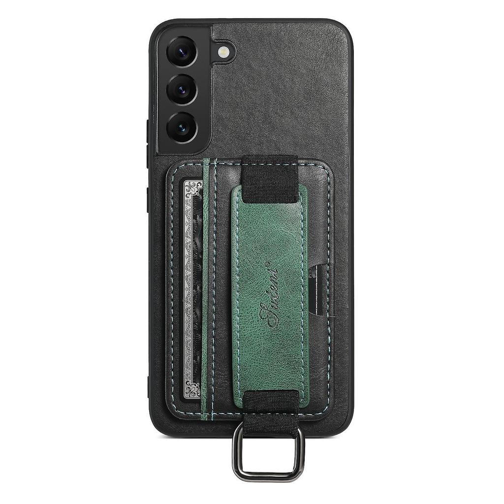 SUTENI H13 For Samsung Galaxy S22 5G Card Holder Leather Coated Case with Hand Strap Phone Cover
