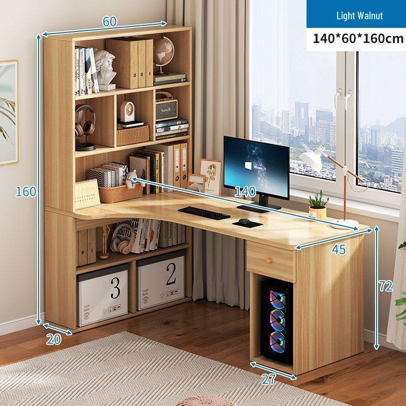 Compact Corner Computer Desk with Integrated Bookshelf & Vanity for Bedroom or Home Office