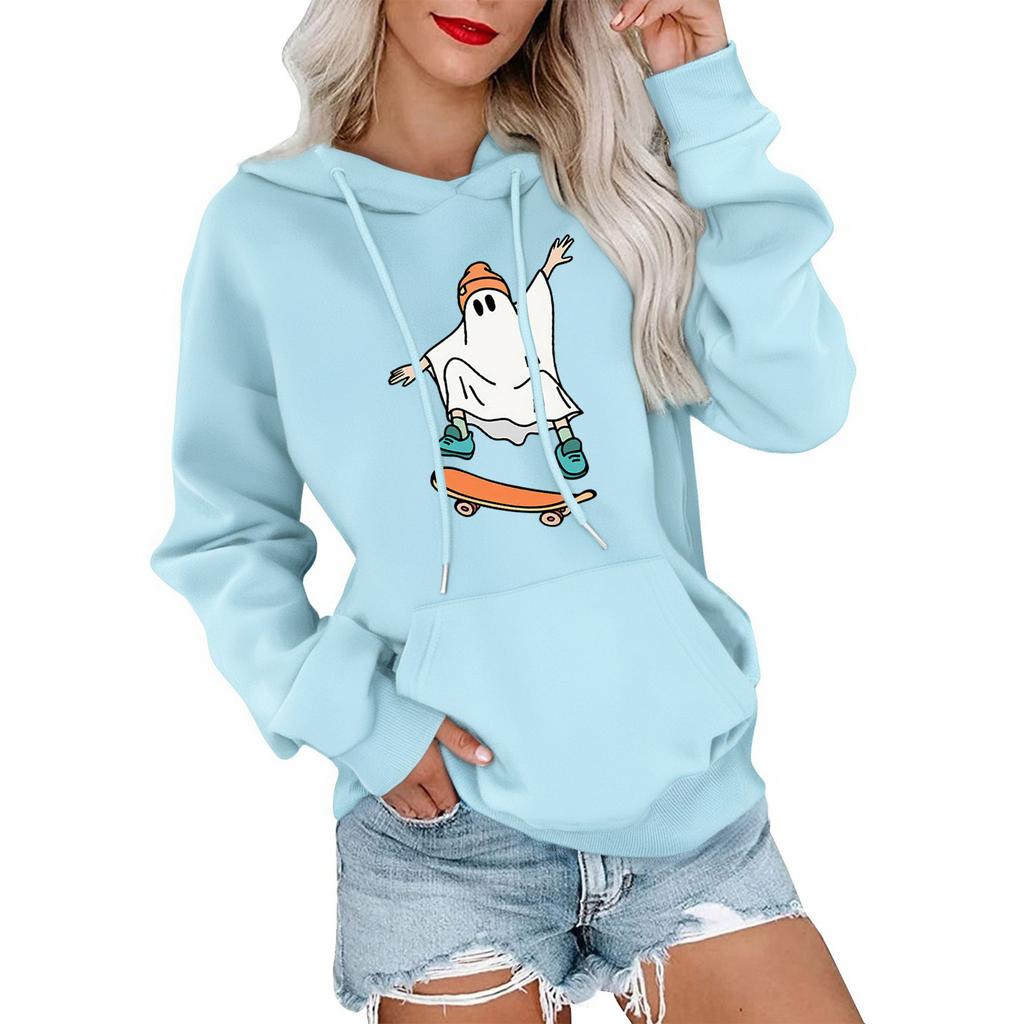 Women's Fashionable, Casual, Comfortable Round-neck, Hooded, Long-sleeved, Halloween-print Warm Sweater