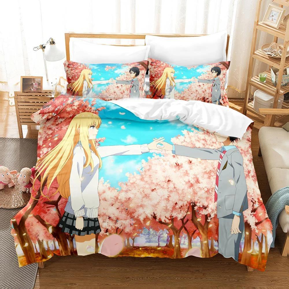 3D Printed Anime Your Lie In April Kaori Miyazono Bedding Set Boys Girls Twin Queen Size Duvet Cover Pillowcase Bed Kids Adult