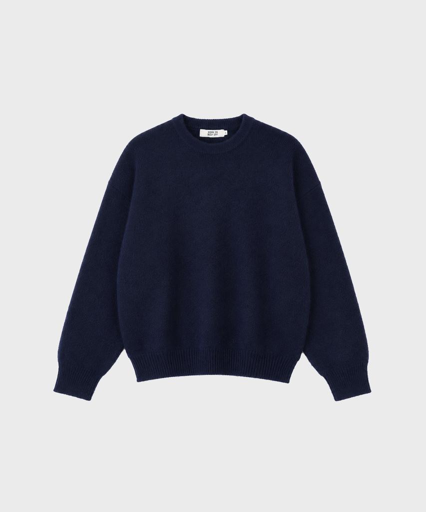 WORK ON BODY OFF Lanugo Semi-Overfit Brushed Round Neck Knit [Navy]