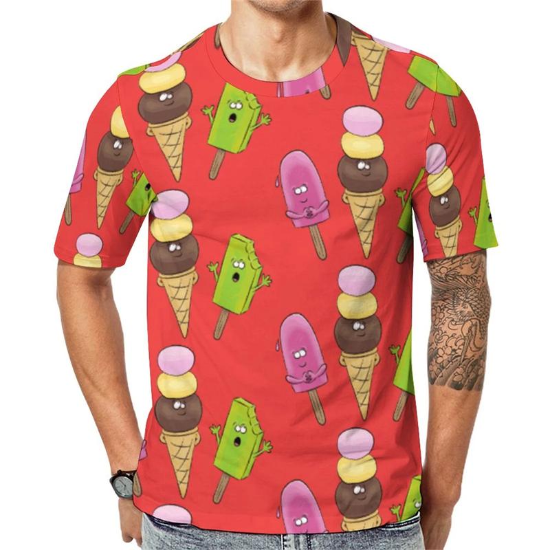 Ice Cream Color Fashion T-shirt For Men Funny Humour Short Sleeve Tee Shirt Trend Street Casual Clothes Kid Gift 2025 New Top