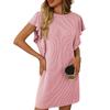 Summer Women's Contrasting Twisted Ruffle Solid Color Sleeves Mid Length Dress