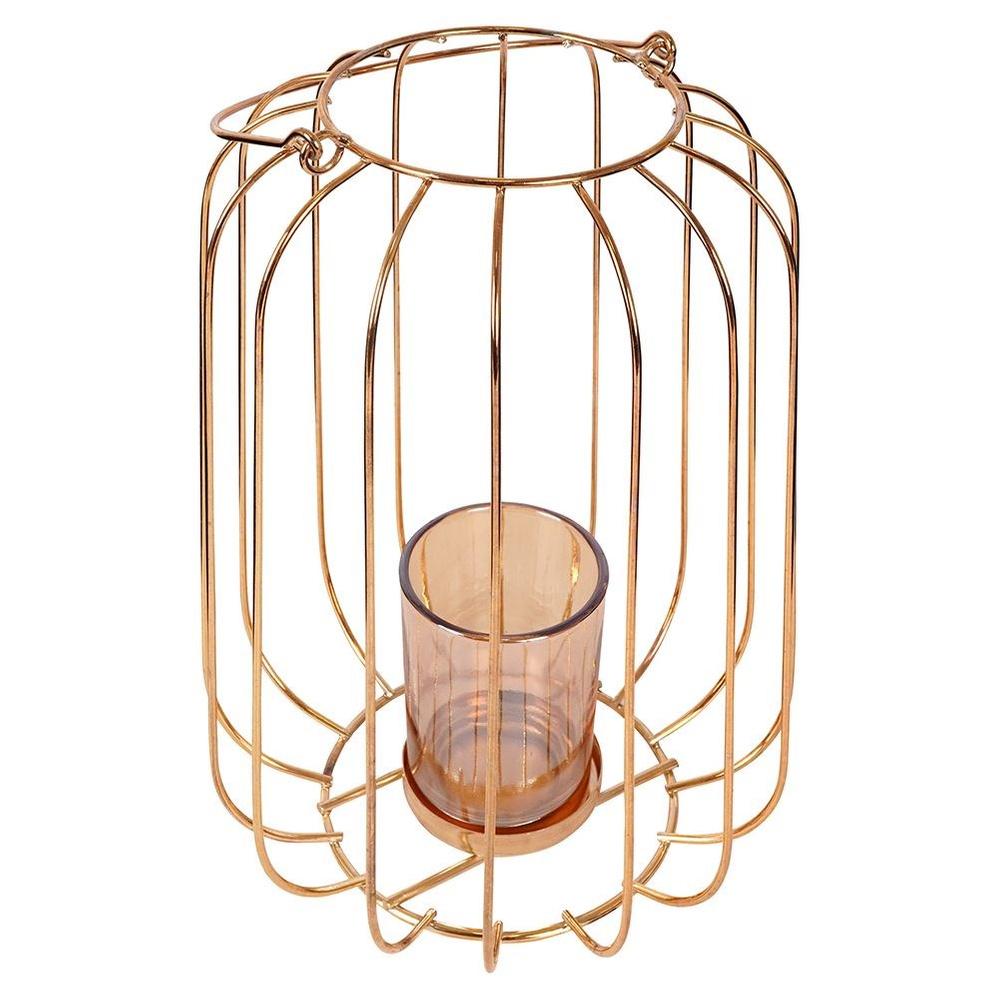 Gold metal candle lantern 21.5 cm