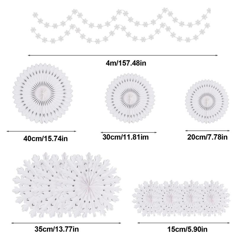 12Pcs Wonderland Winter Christmas Snowflake Frozen Birthday Party Decorations Hanging White Paper Fan Snowflakes Garlands Banner