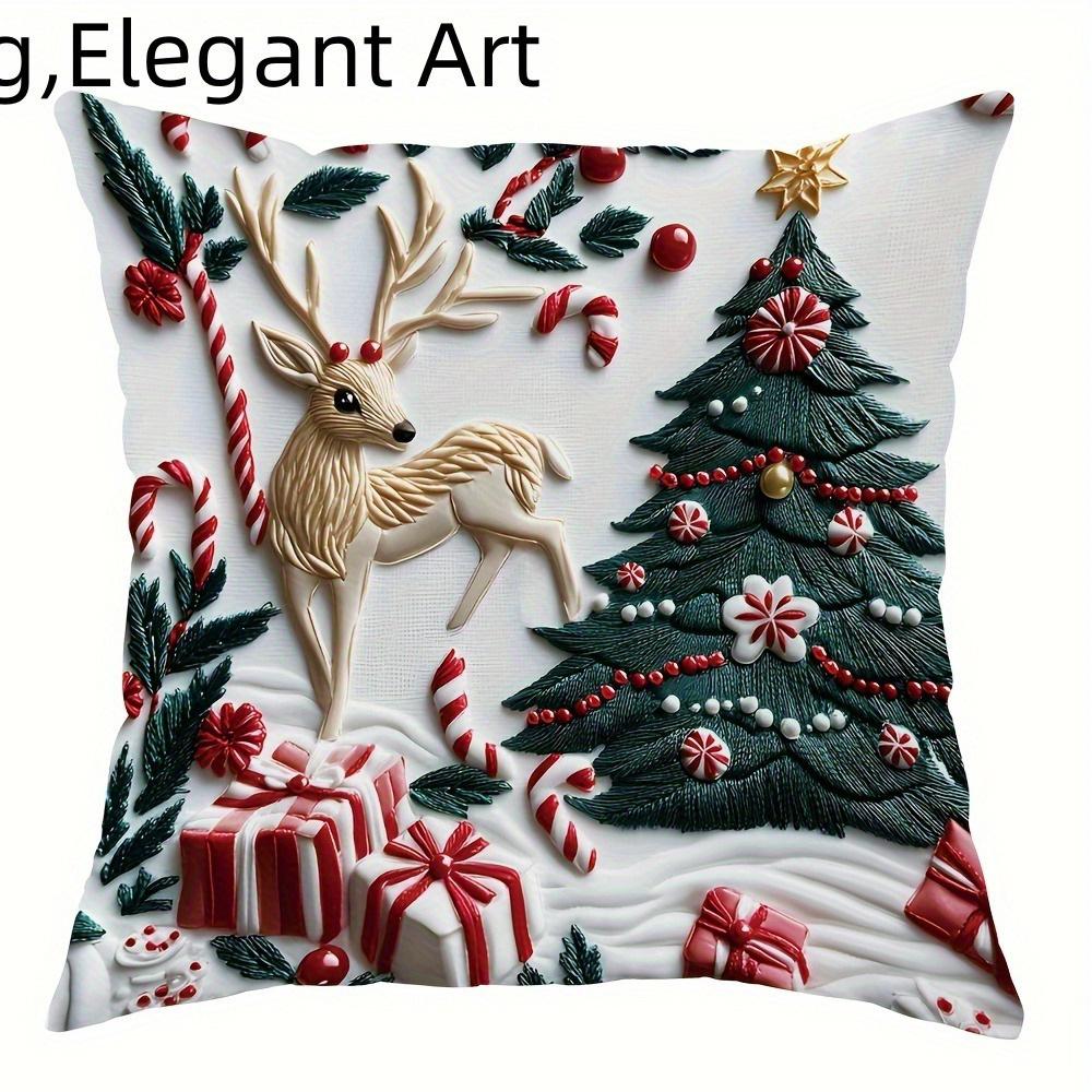 

Рождественское волшебство: 2D графическая печать, тиснёная наволочка с дизайном Санта-Клауса, снеговика и оленя, новогоднее украшение для дома 16x16Inch