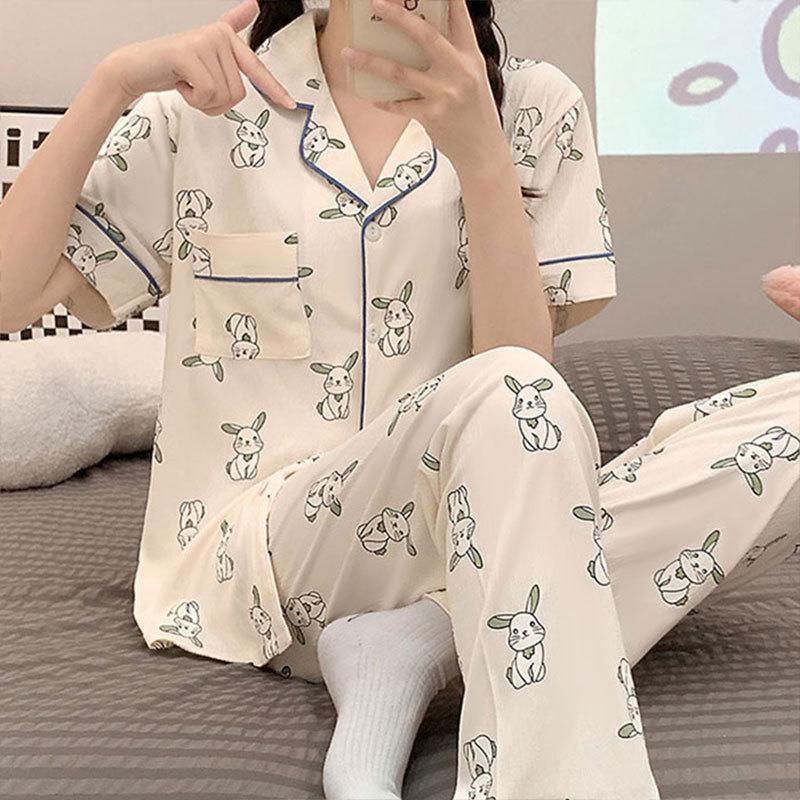 Pajamas Women's Summer Short-sleeved Gentle Wind Simple High-value Casual Women's Short-sleeved Loungewear Set