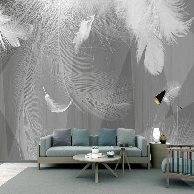 Wallpaper Black White Gray 3d Geometric White Feather Art Mural Modern Living Room Bedroom Wall Papers Home Decor