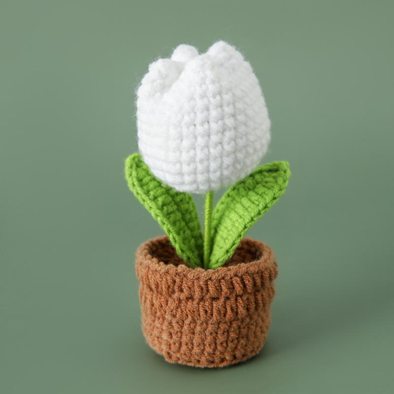 

Міні Тюльпани В язані Квіти в Горщику Милі В язані Квіти Настільний Автомобільний Декор Ручної Роботи Штучні Тюльпани В язані Квіти білий
