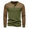 Men's Autumn New American Retro Long-sleeved Colour Blocking Henry Collar Bottoming Shirt Men's T-shirt